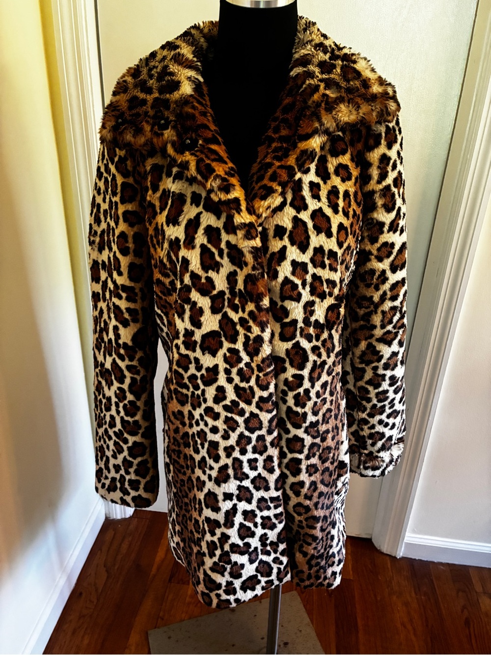 LOFT Leopard Print Faux Fur Pea Coat - Brown/Black like new! Size Small.